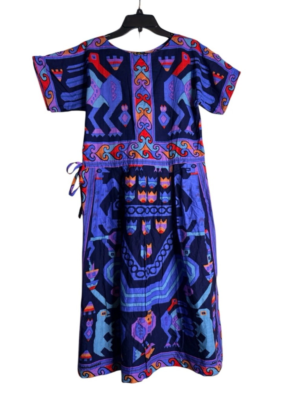 Dress M Silvania Peruvian Bird Print Boho Blue Purple Midi 1981